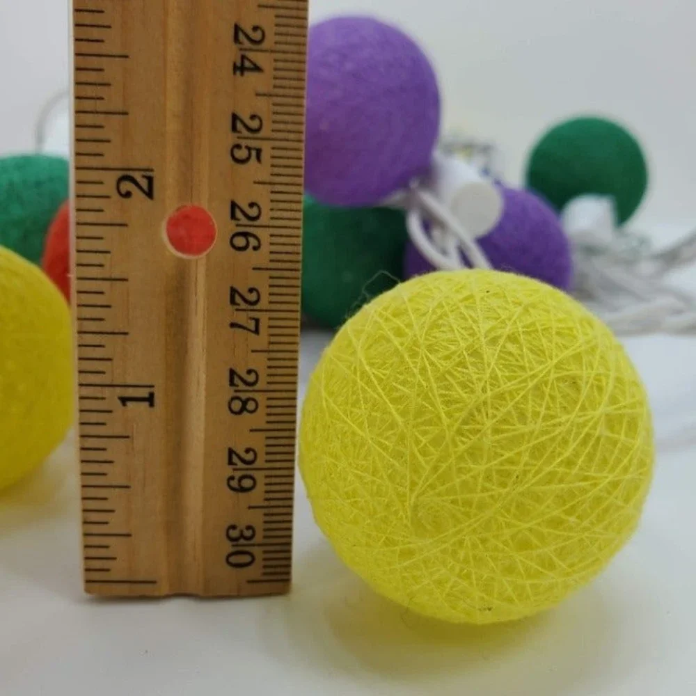 Multicolor Ball String Lights Cotton String Light Garland 2 Sets Plug In